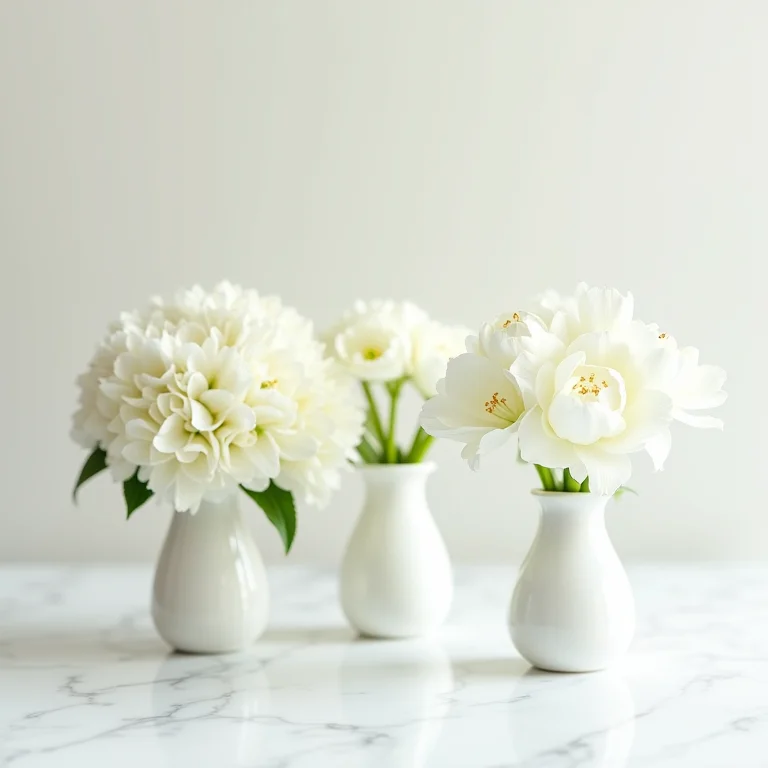 Flores brancas delicadas para lavabos pequenos.