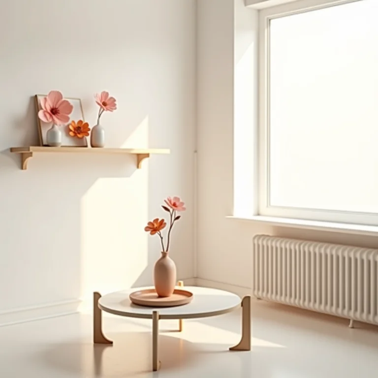 Flores de papel decorando uma sala minimalista