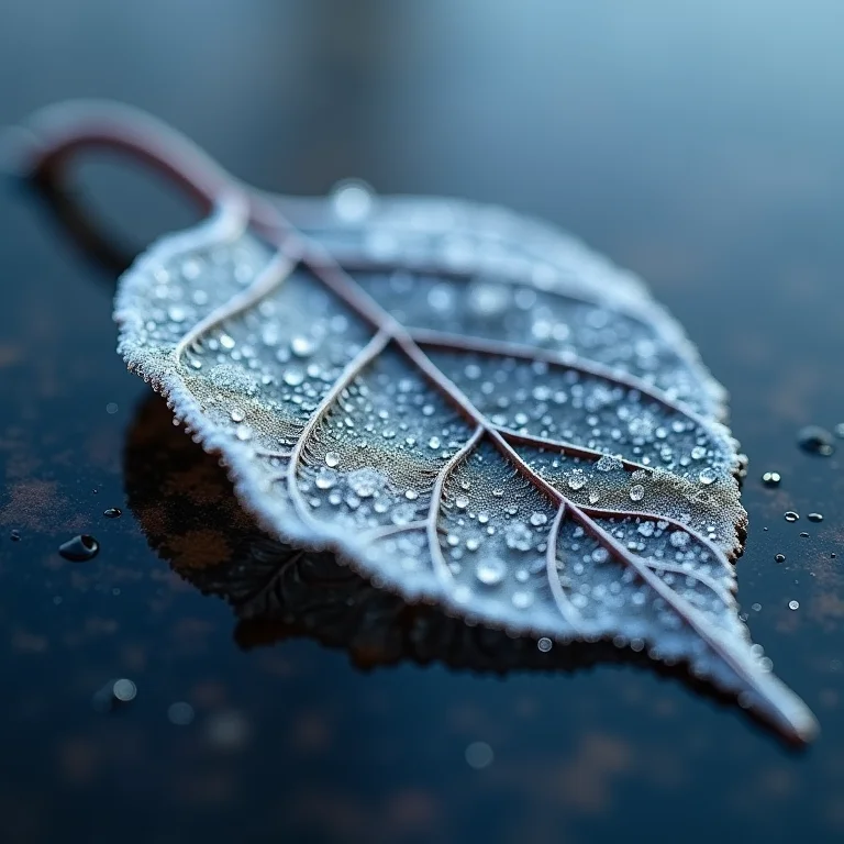 Folha congelada com cristais de gelo.