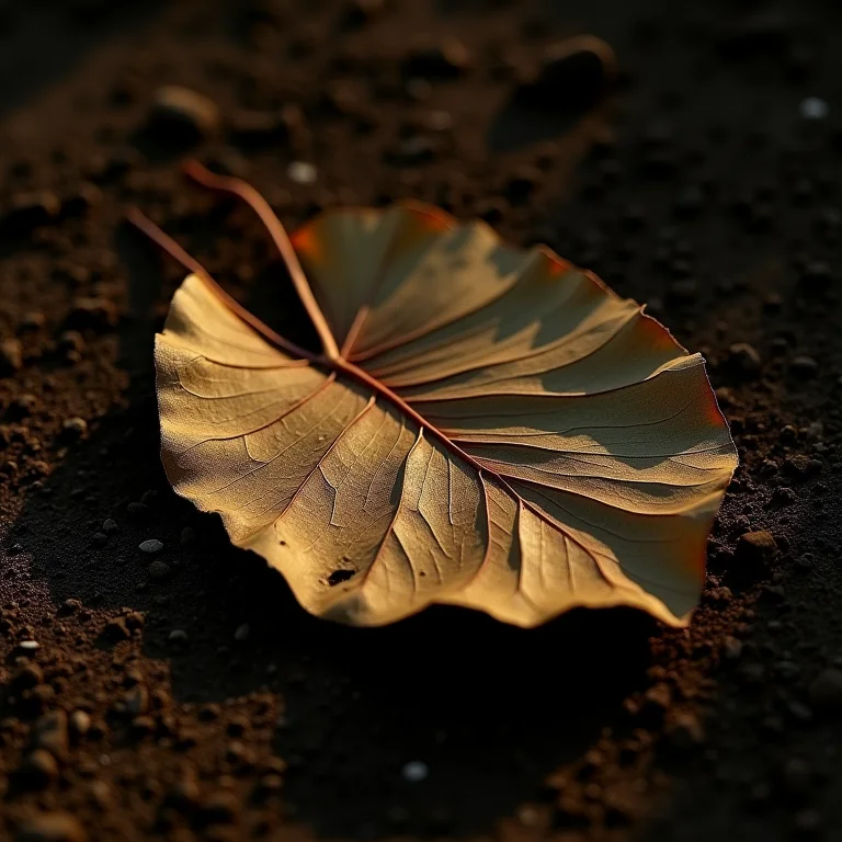 Folha de Vitória Régia seca, representando as ameaças à planta.