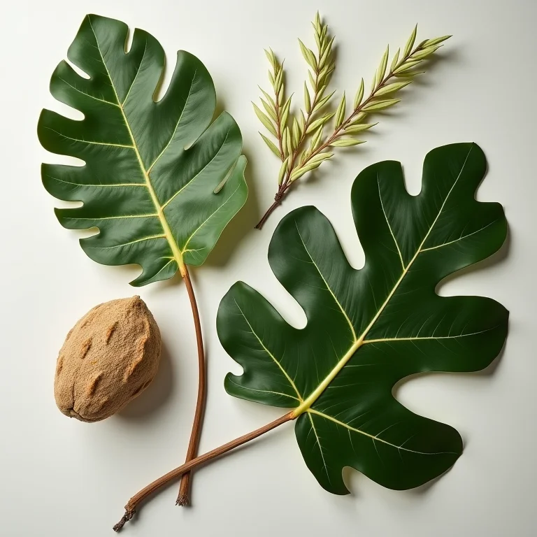 Folhas de Akòko lado a lado com objetos representando mitos e verdades