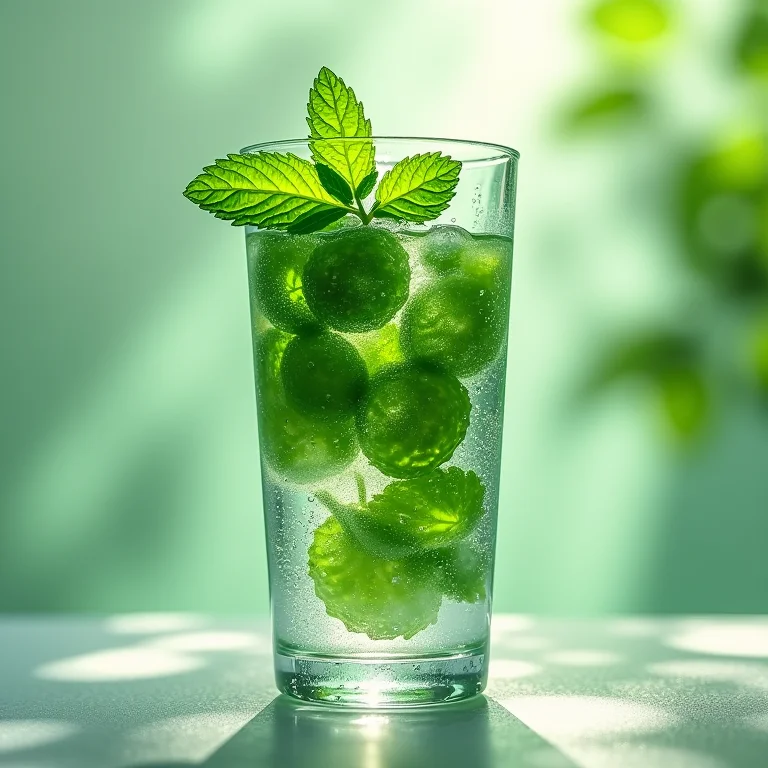 Folhas de hortelã fresca em copo de água