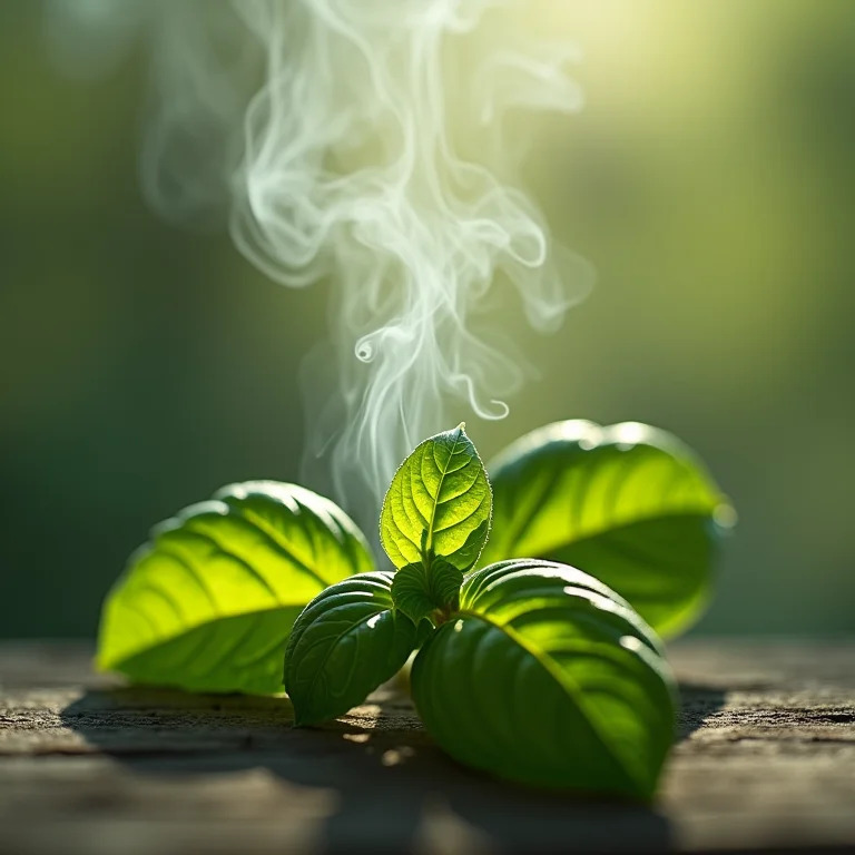 Folhas de manjericão seco liberando aroma.