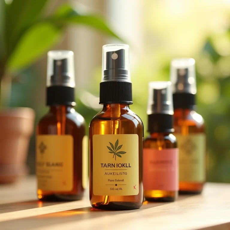 Frascos de spray com óleos essenciais para proteção de plantas.