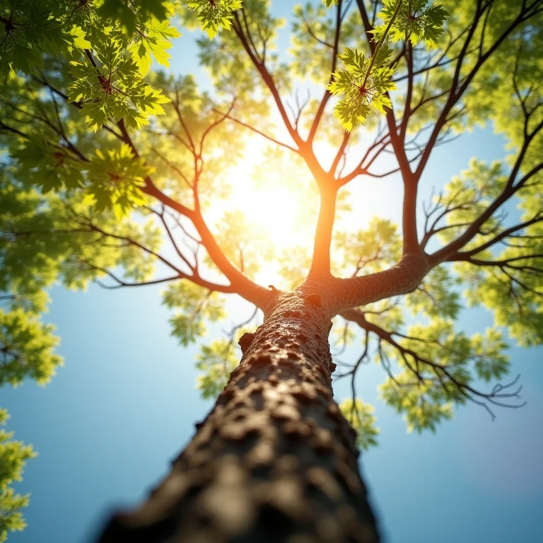 Galhos de árvore alcançando o céu.