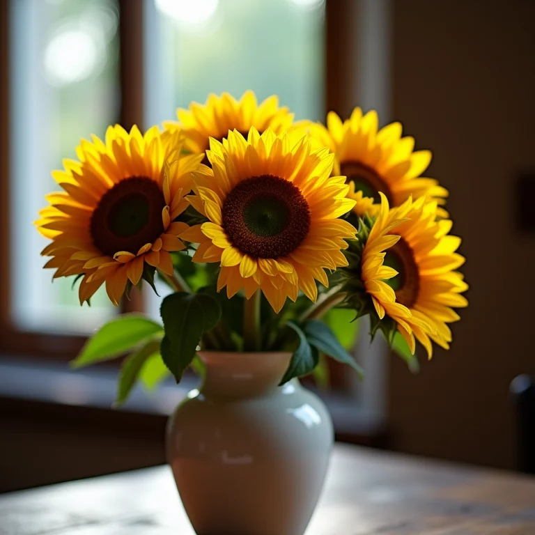 Girassóis em um vaso, símbolo de adoração e lealdade