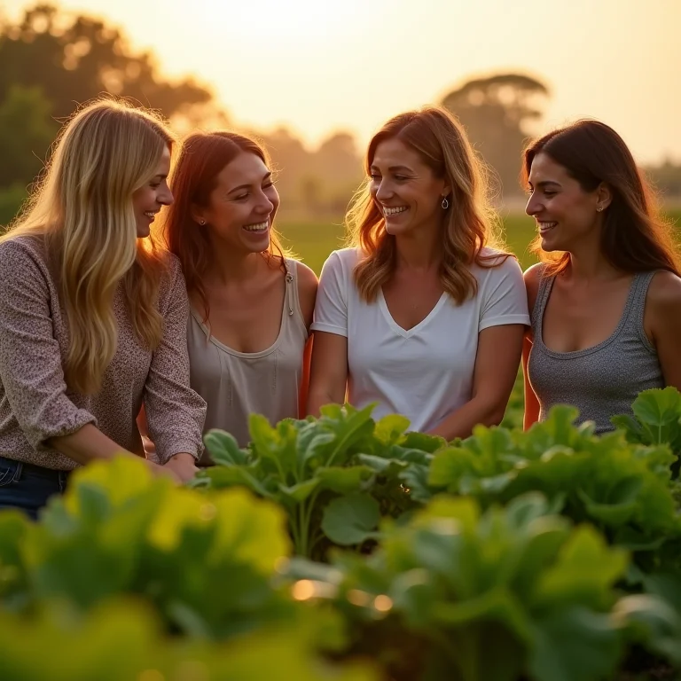 Grupo de mulheres cuidando da horta