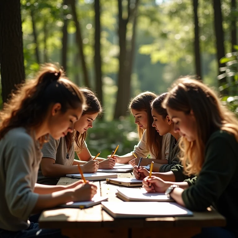 Grupo diverso de pessoas encontrando inspiração na natureza.