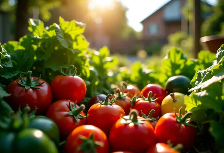 Horta caseira exuberante com vegetais frescos.