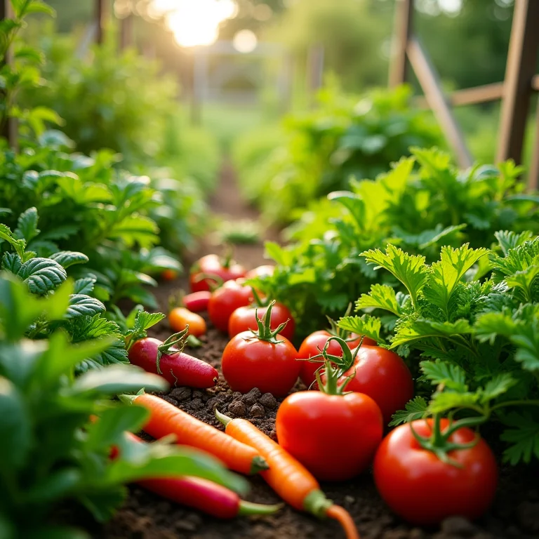 Horta orgânica com vegetais e ervas exuberantes, representando os melhores cursos online.