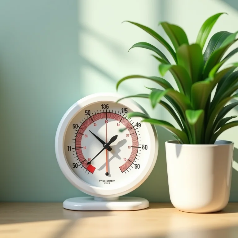 Hygrometro e termômetro mostrando as condições ideais para plantas de interior