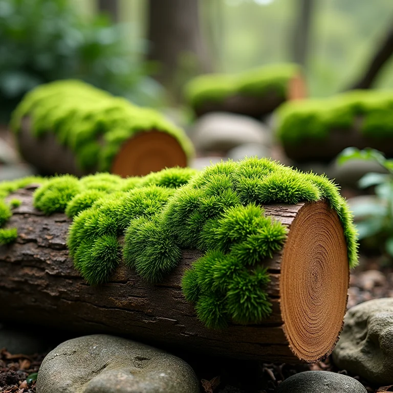 Ideias criativas com musgos em troncos