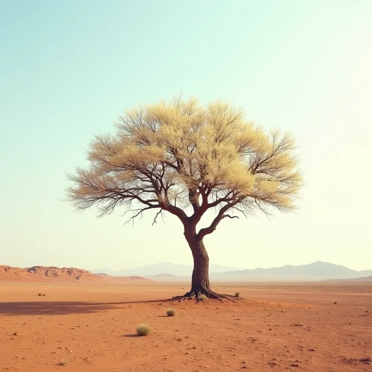 Ipê solitário florescendo em paisagem árida.