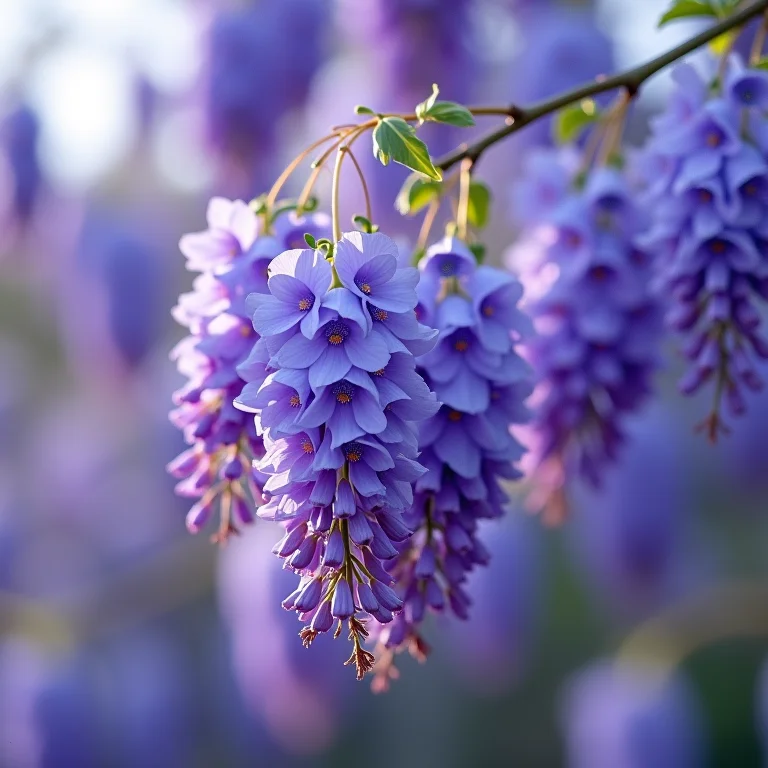 Jacarandá-mimoso em plena floração com flores azul-arroxeadas