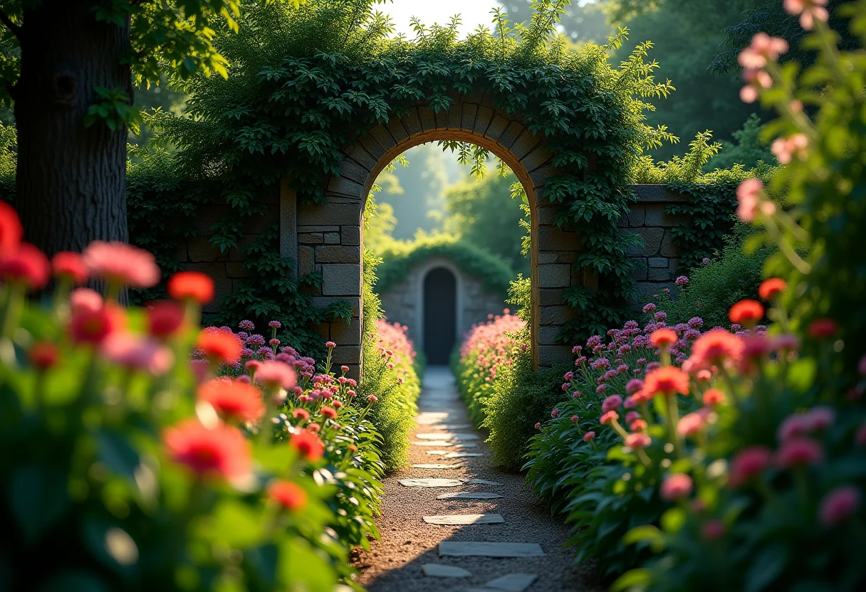 Jardim com flores e plantas espinhosas protegendo a entrada