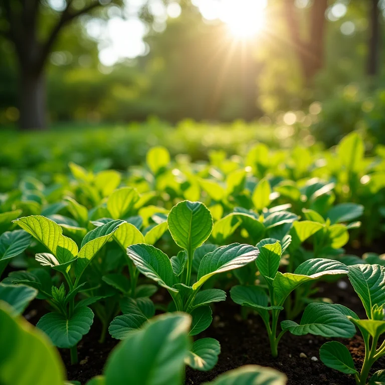 Jardim com plantas de cobertura saudáveis e exuberantes.