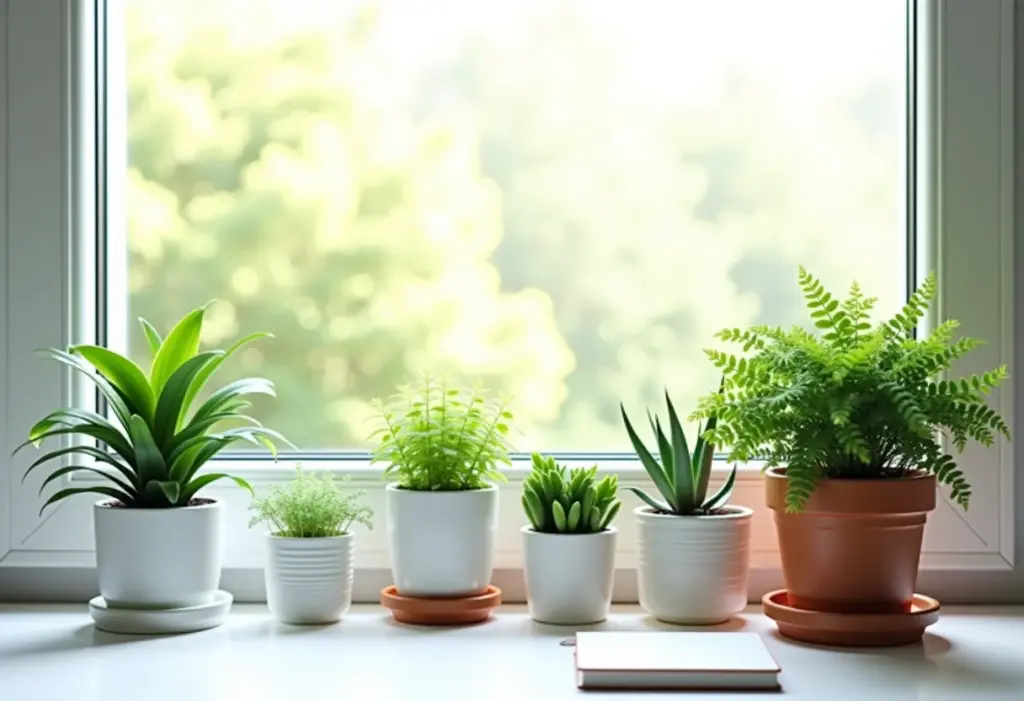 Jardim de inverno em escritório com plantas diversas