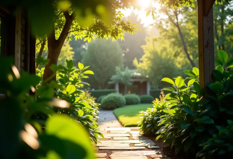 Jardim externo exuberante com plantas de sol e sombra