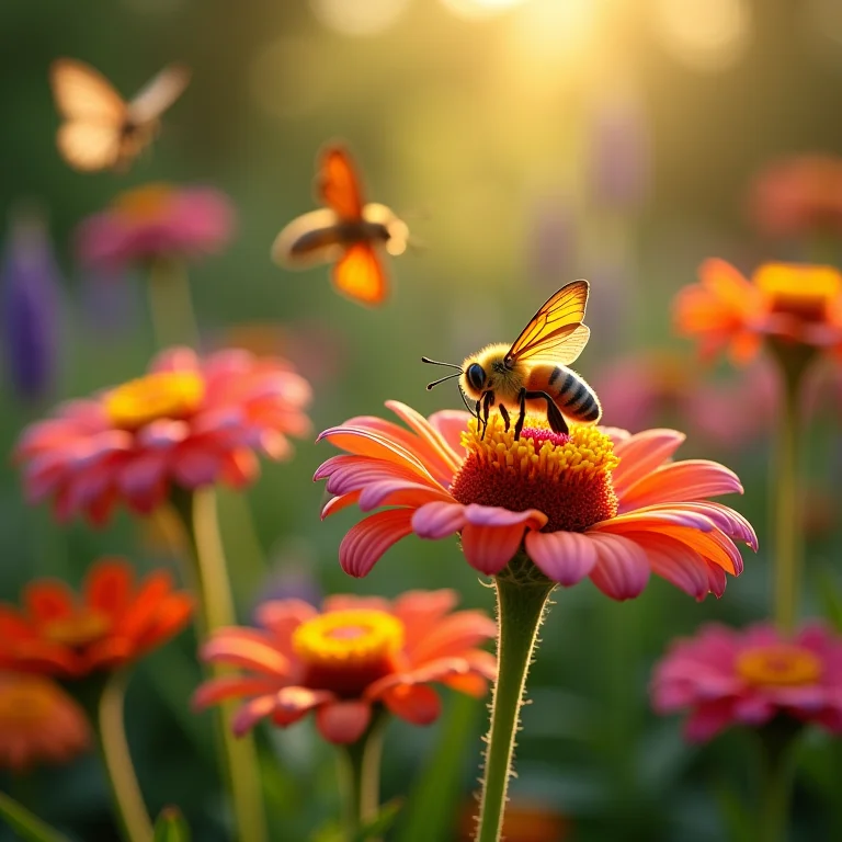 Jardim florido atraindo abelhas e borboletas