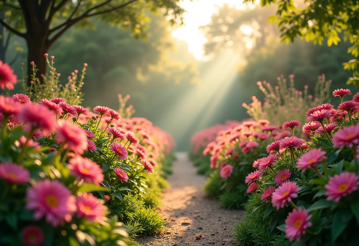 Jardim mágico com flores coloridas e vibrantes