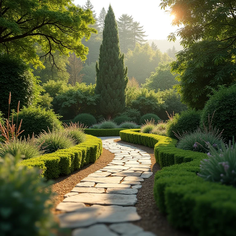 Jardim paisagístico com árvores saudáveis e bem cuidadas