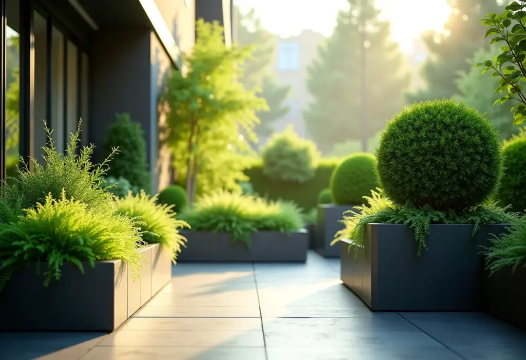 Jardim pequeno e moderno com plantas exuberantes