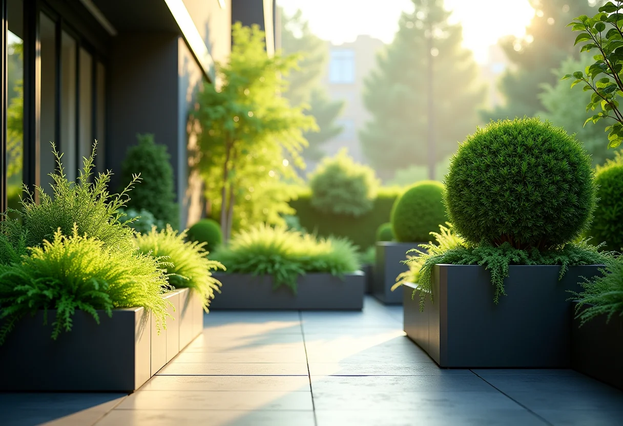 Jardim pequeno e moderno com plantas exuberantes