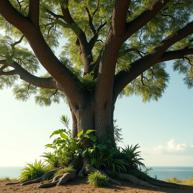 Jequitibá gigante com plantas crescendo em seu tronco