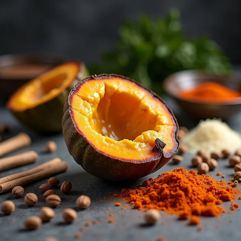 Jiló cru cortado ao meio com especiarias