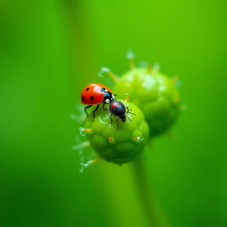 Joaninhas e ácaros predadores em manjericão