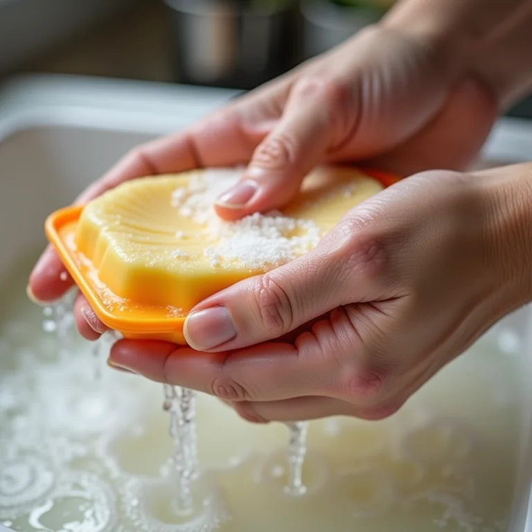 Lavando forma de silicone com água e sabão