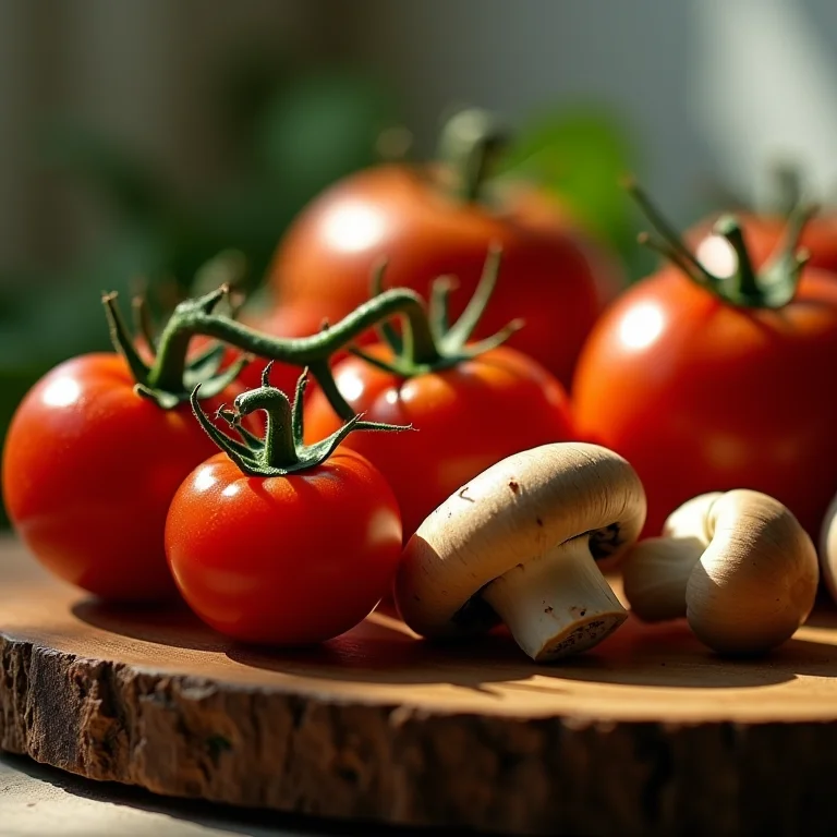 Legumes ricos em glutamato natural, como tomate e cogumelos