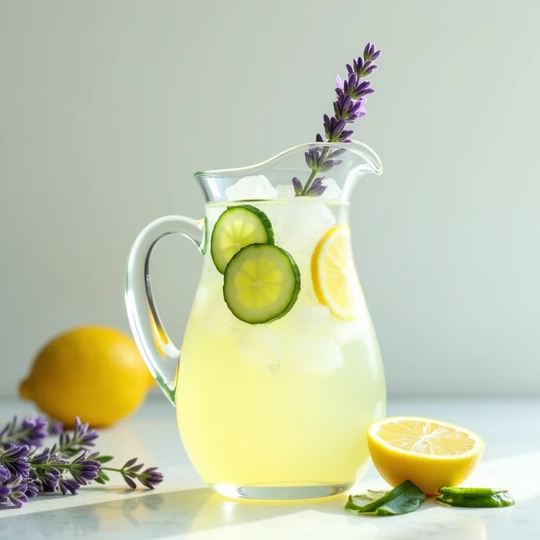 Limonada refrescante de alfazema e pepino.