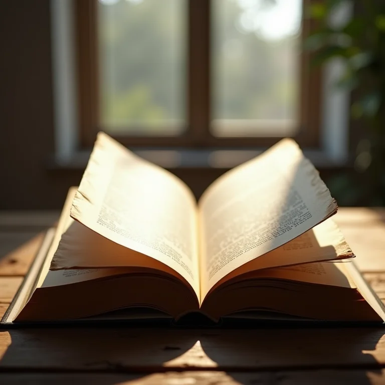 Livro antigo aberto com sinais de umidade.