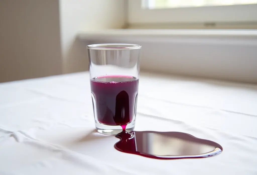 Mancha de suco de uva em toalha branca