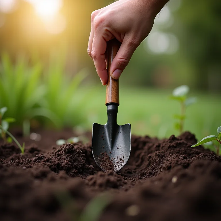 Mão preparando o solo para plantar cravinas