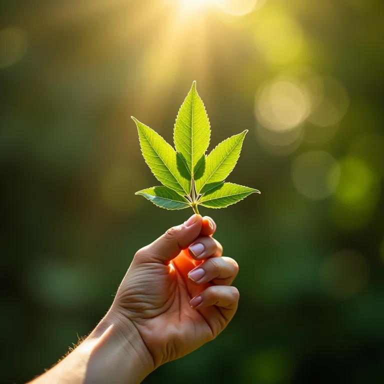 Mão segurando folhas de sálvia