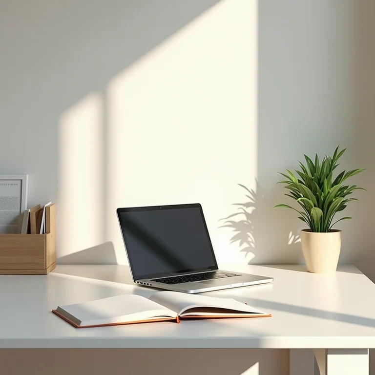 Mesa de escritório minimalista com planta para produtividade