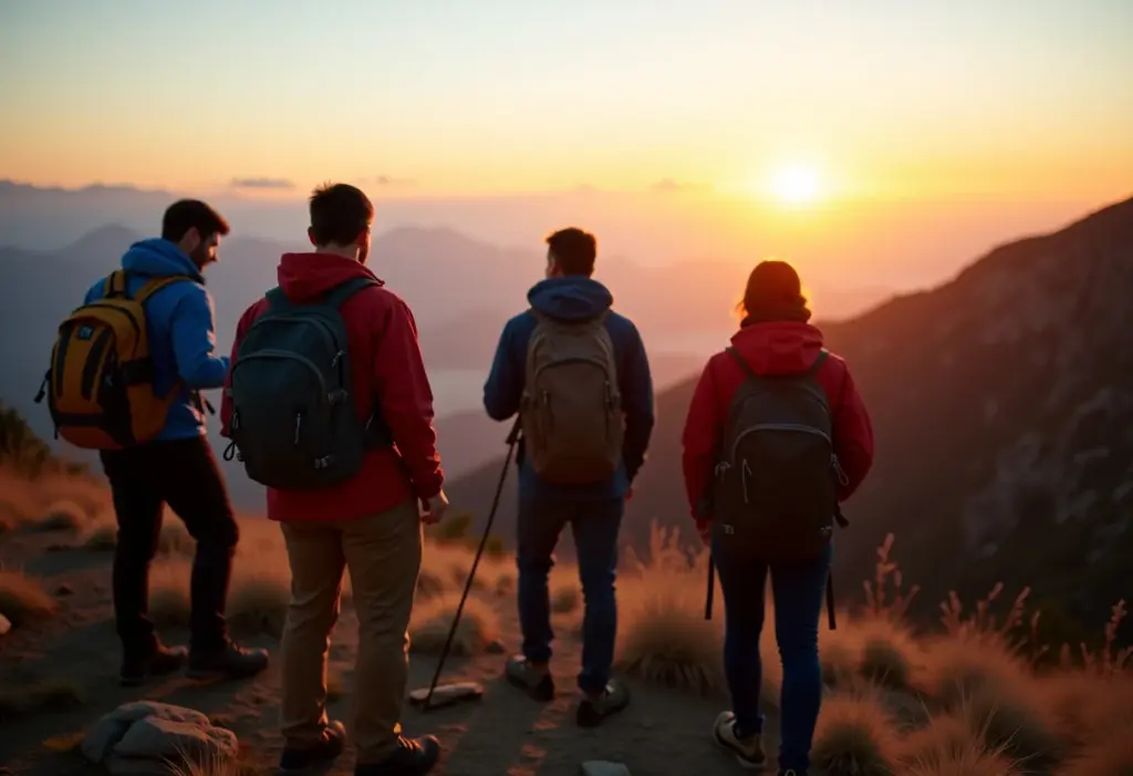 Mochila de Camping: Checklist Secreto Para Não Esquecer Nada Mochilas de camping prontas para aventura ao amanhecer.