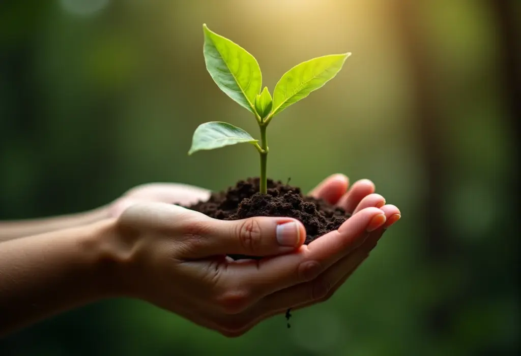 Mudança e crescimento: árvore jovem com raízes fortes