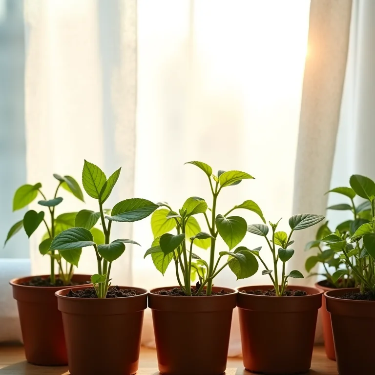 Mudas sob luz filtrada.