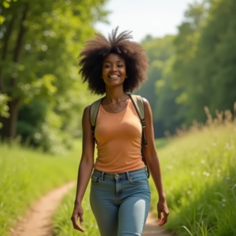 Mulher caminhando na natureza