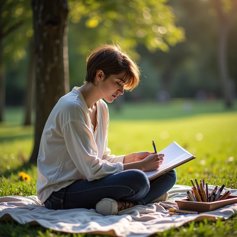 Mulher desenhando em parque