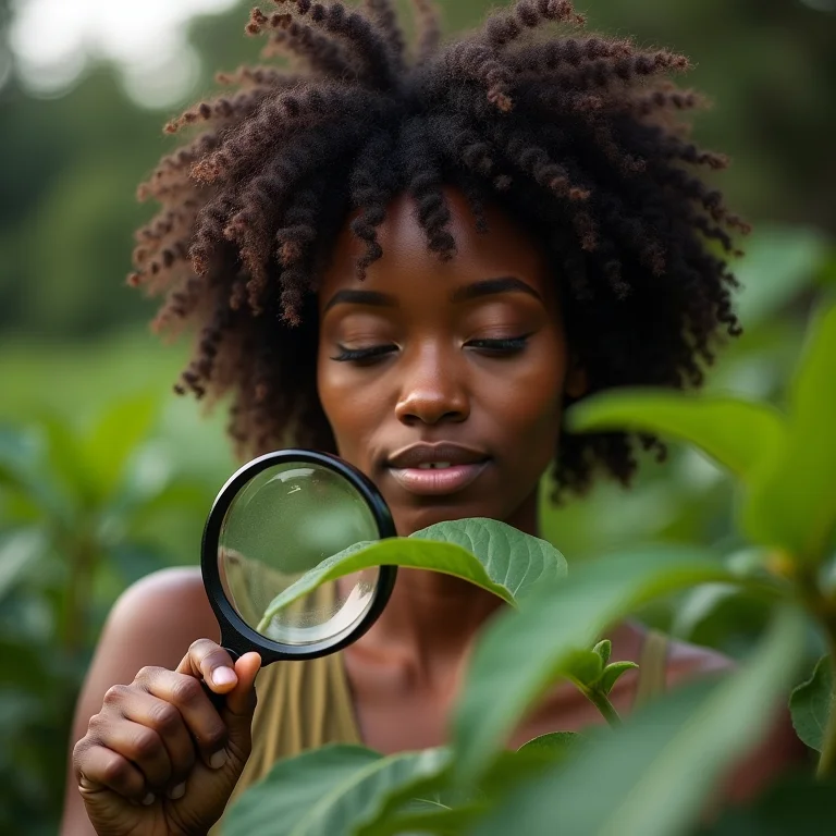 Mulher identificando uma PANC.