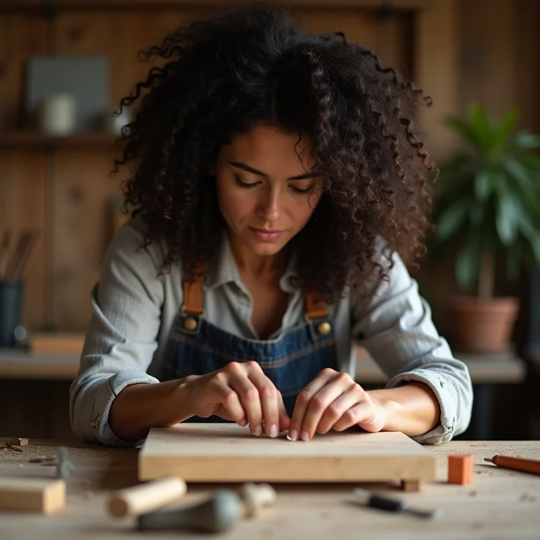 Mulher lixando madeira para floreira