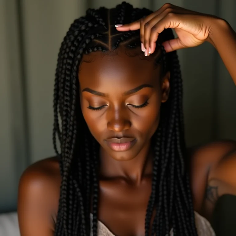 Mulher massageando o couro cabeludo para manter as box braids.