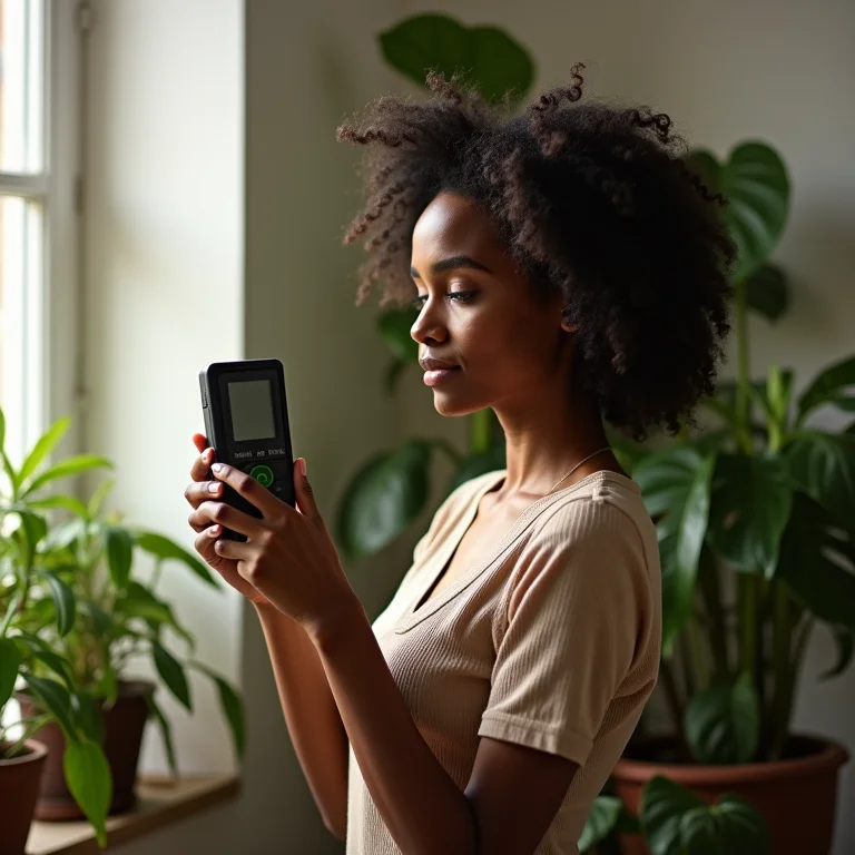 Mulher medindo a luz para plantas