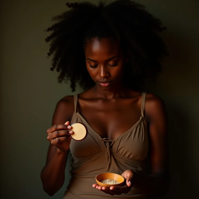 Mulher negra preparando remédio tradicional com Akòko