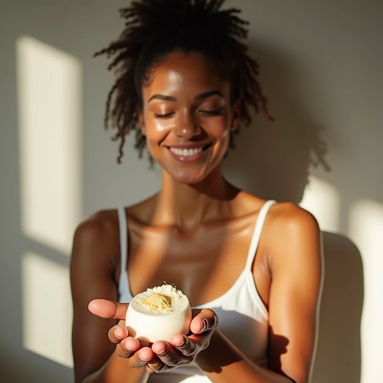 Mulher negra sorrindo enquanto lava as mãos com sabão de coco caseiro