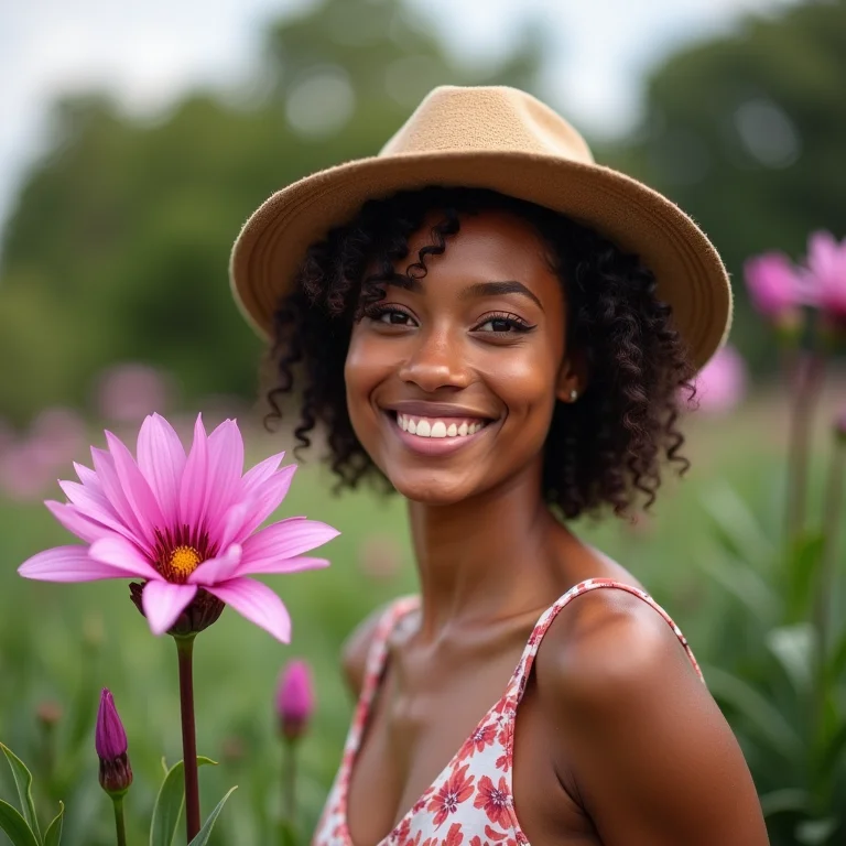 Mulher sorrindo enquanto planta cravinas no jardim